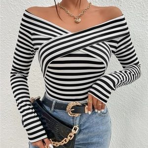 Striped Off Shoulder Bodysuit